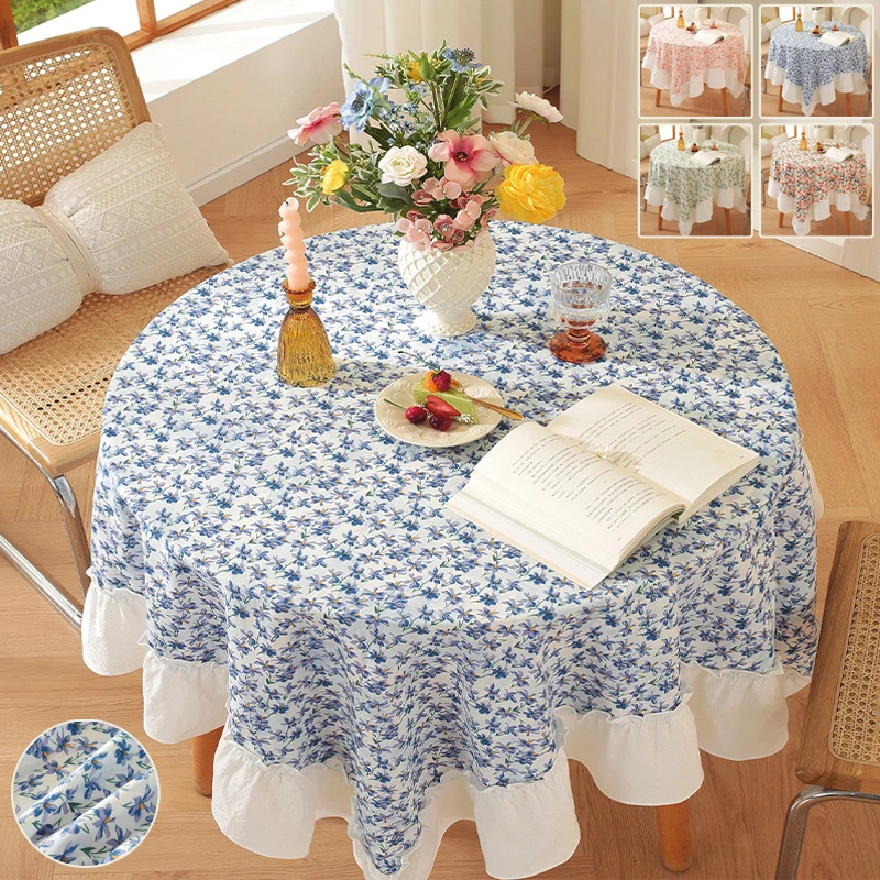 

Vintage Pastoral Tablecloth Lace Dust-Proof Pure Cotton Skirt with Lotus Leaf Edge Wear-resistant and durable Table decorations