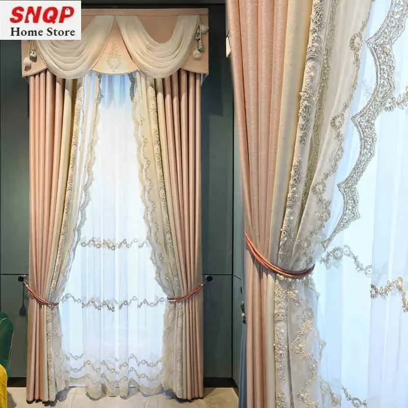 

European Simple Fresh Customize Splicing Luxury Curtains for Living Room Bedroom Blackout Nordic Window Elegant Embroider Tulle