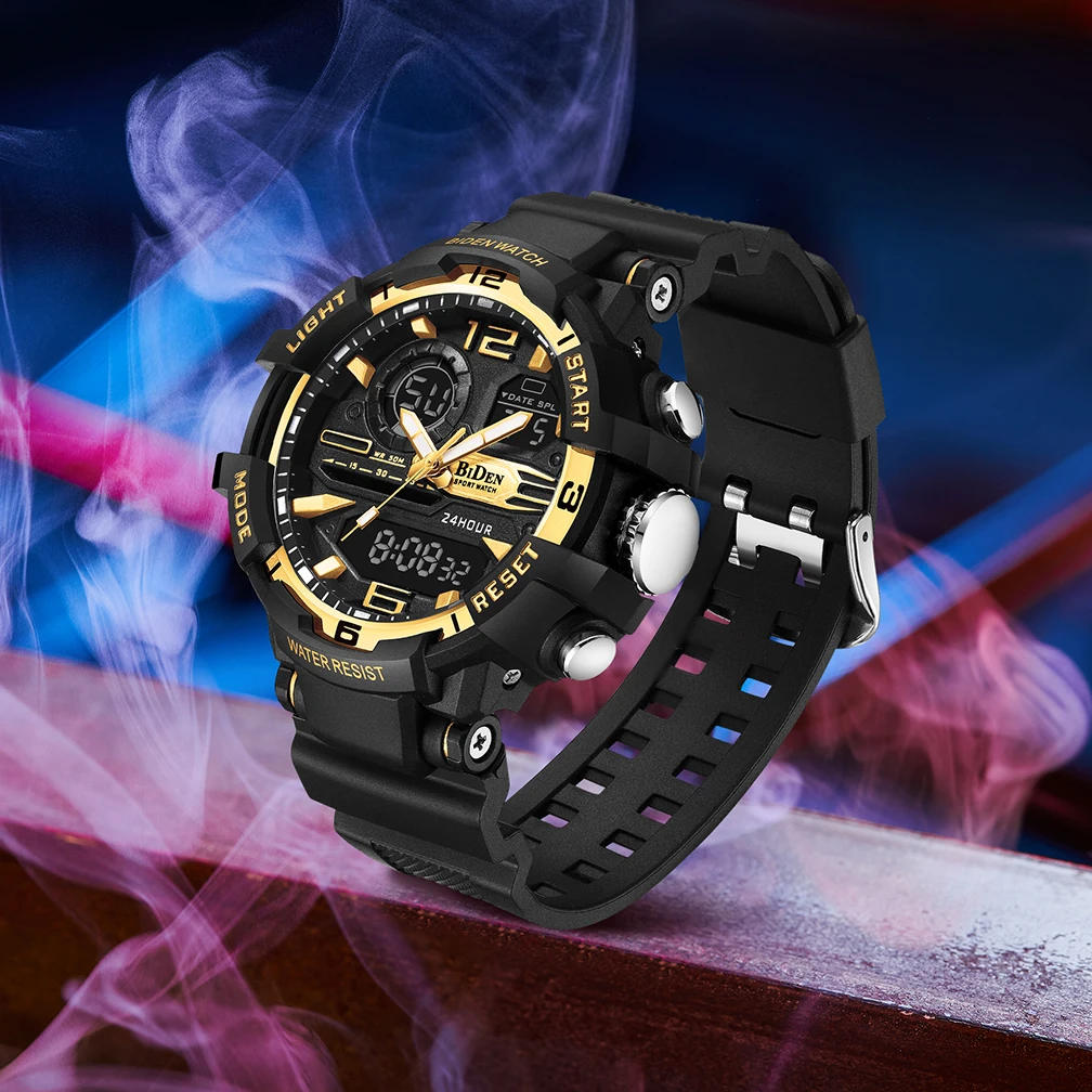 BIDEN Cool Fashion Electronic Watch with Two Display Designs Waterproof Quartz Men's Watch Suitable for Casual Sports Wear