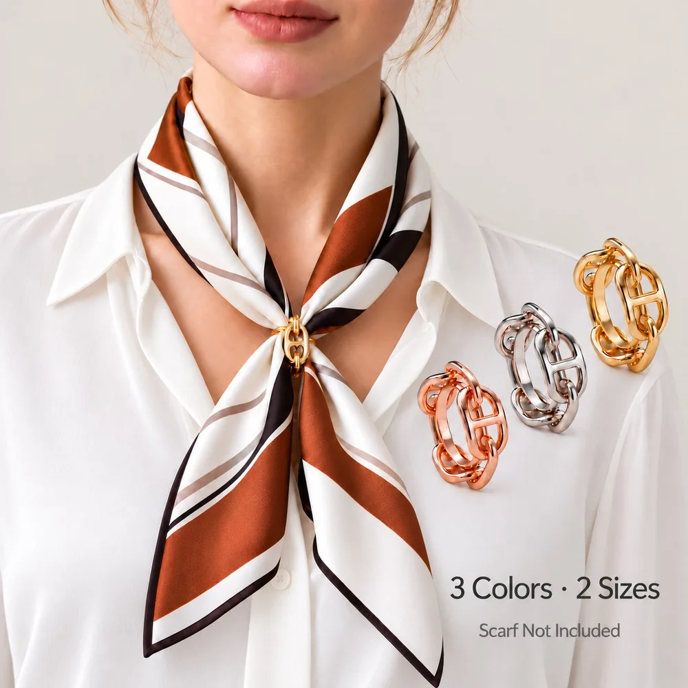 Women Metal Scarf Ring Chain Link Scarf Buckle Neck Scarf Holder Shawl Clip Fashion Accessory Gold Silver Rose Gold 2 Sizes