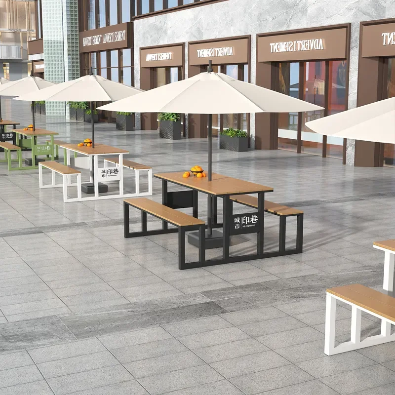 Outdoor Integrated Table Chair Umbrella Set for Commercial Street Square Creative Restaurant Milk Tea Shop Open Air Dining