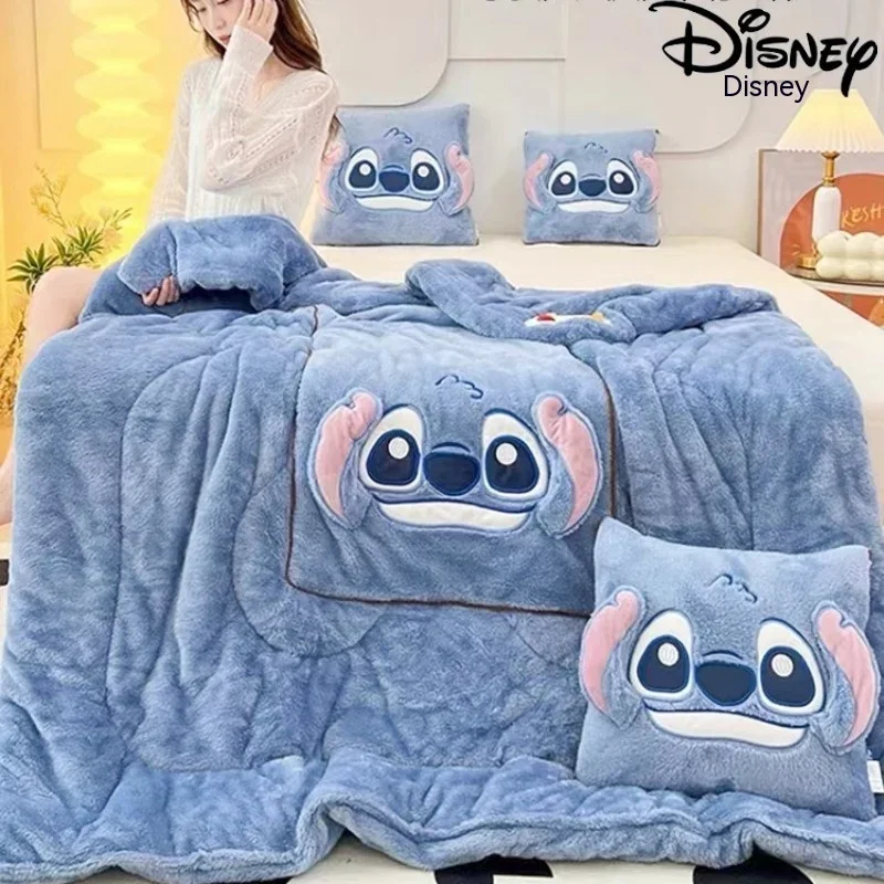 Disney Stitch Throw Pillow Blankets Two In One Kawaii Flannel Pillow Thickened Nap Blanket Living Room Bedroom Decoration