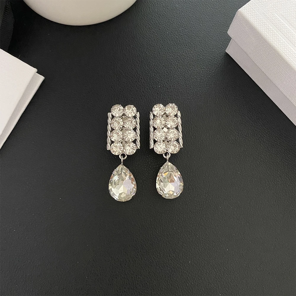 To Reines 2024 Europe Fashion Designer Water Drop Strip Crystal Ear Clip Earrings Women Hight Quality Luxury Jewelry