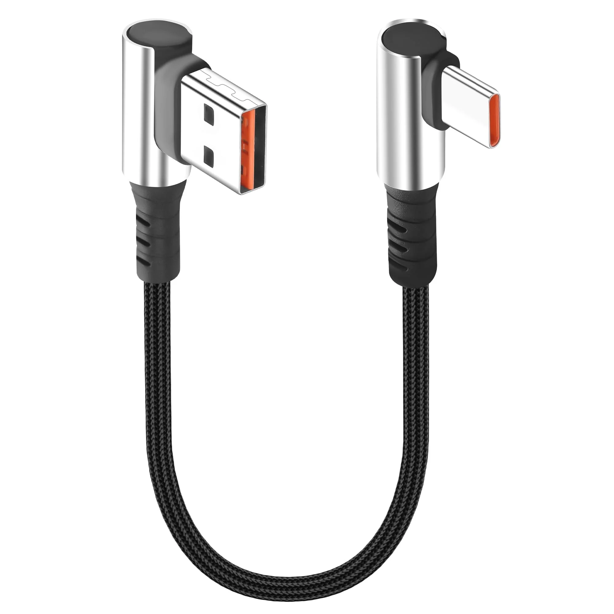 Short USB Type C Charging Cable USB A to C Cable 6A Fast Charging Cord 90 Degree Type C Charger Cable for Car Cell Phone Tablet