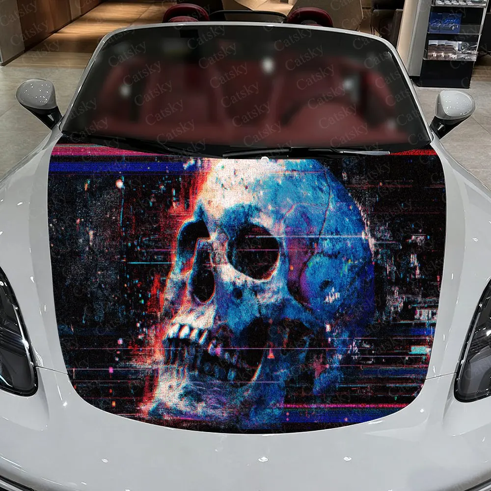

Glitch Skull Car Hood Stickers - Self-Adhesive, Waterproof and Durable Vinyl Wrap, Decorate And Protect Your Car - The Gift For