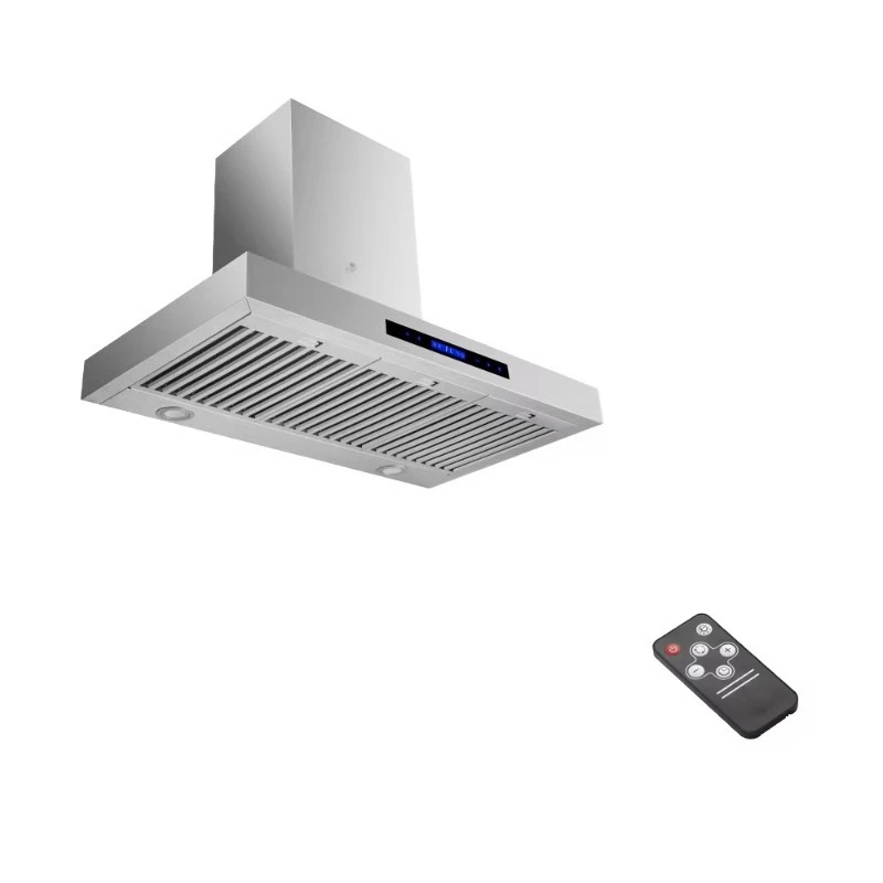 Commercial household 110 volt electric low noise range hood circulation custom tempered glass island kitchen