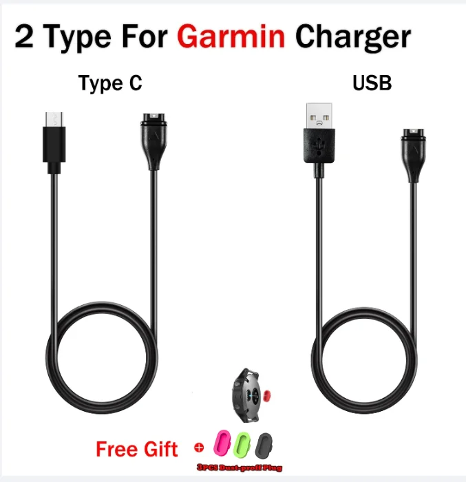 

1-метровый USB-кабель для зарядки типа C для зарядного устройства Garmin Fenix 8 7 7S 7X 6 6S 6X Vivoactive 3 4 5 4S Venu 2 2S с пылезащитной вилкой