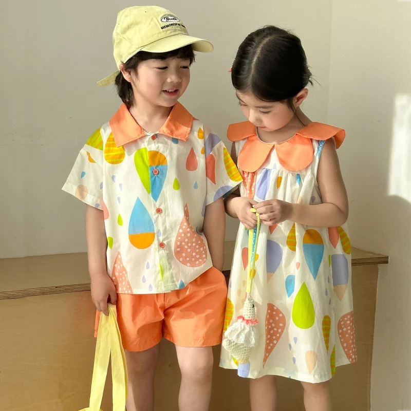 Dopamine Brother and Sister Summer Outfits Children's Summer Suits for Boys2026New stylish holiday dress for baby girls