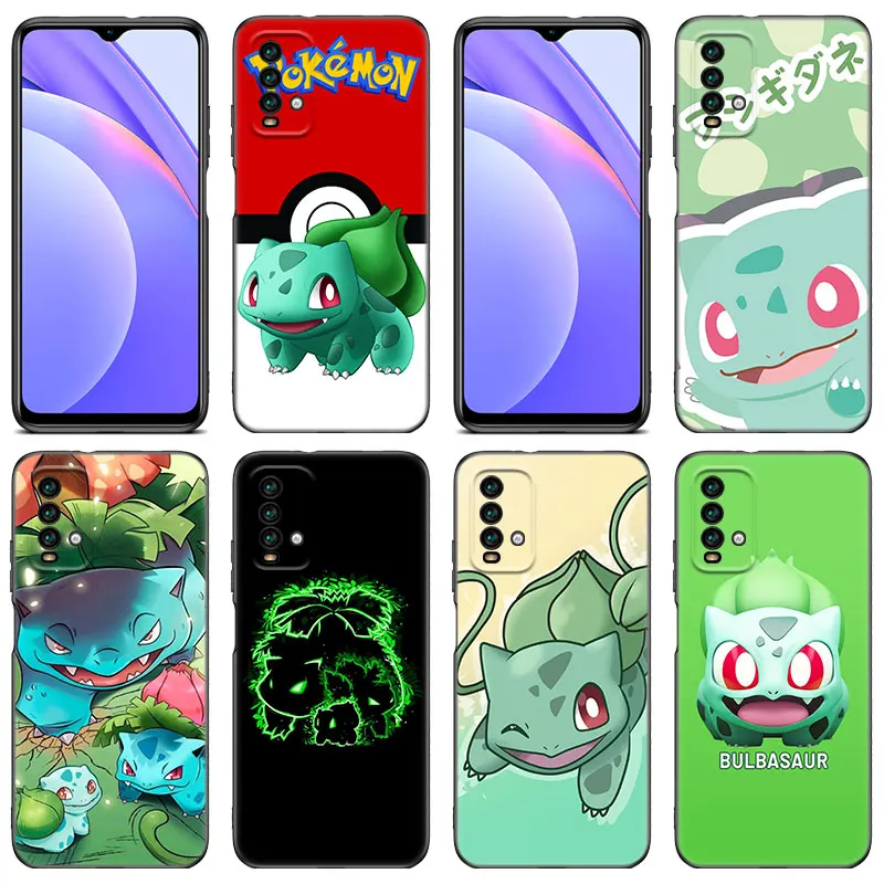 Bulbasaur Pokemon Black Phone Case For Xiaomi Mi POCO X5 X4 X3 NFC F4 F3 GT 5G C50 C55 C40 F1 M5 M5S M4 M3 F2 Pro 5G Cover