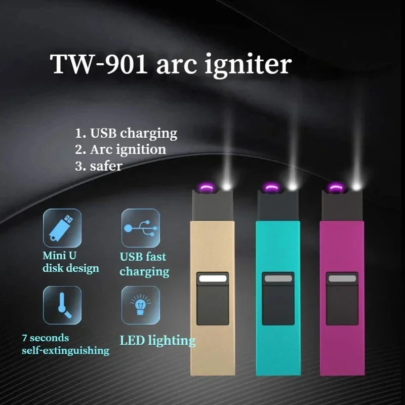 

Portable Pulse Arc Electric Lighter Outdoor Windproof LED Power Display Candle Gas Stove Metal Flameless Igniter Kitchen Tool