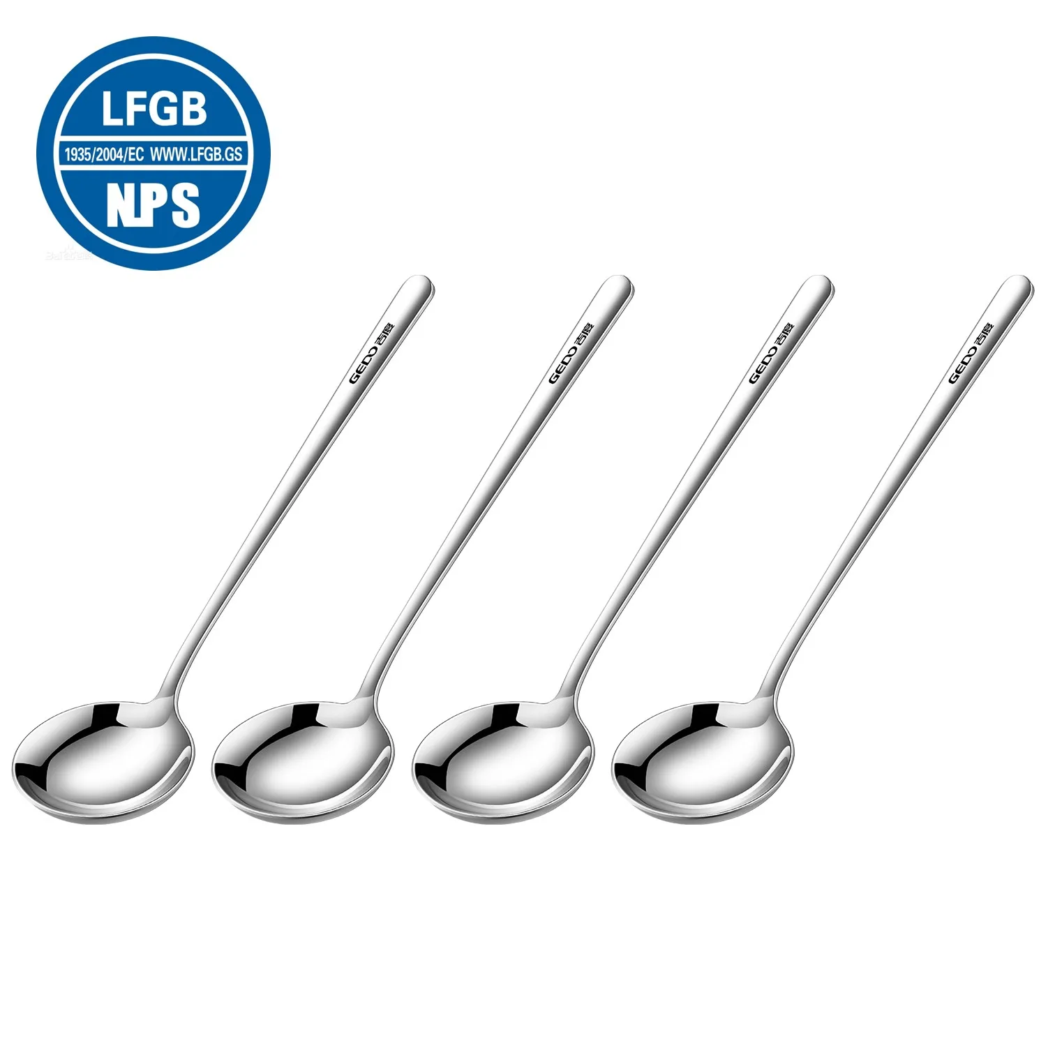 

4 Pieces of LFGB Certification 304 Stainless Steel Spoon Ultra Thicken Long Handle Drinking Spoon Well Polished Reflective Ladle