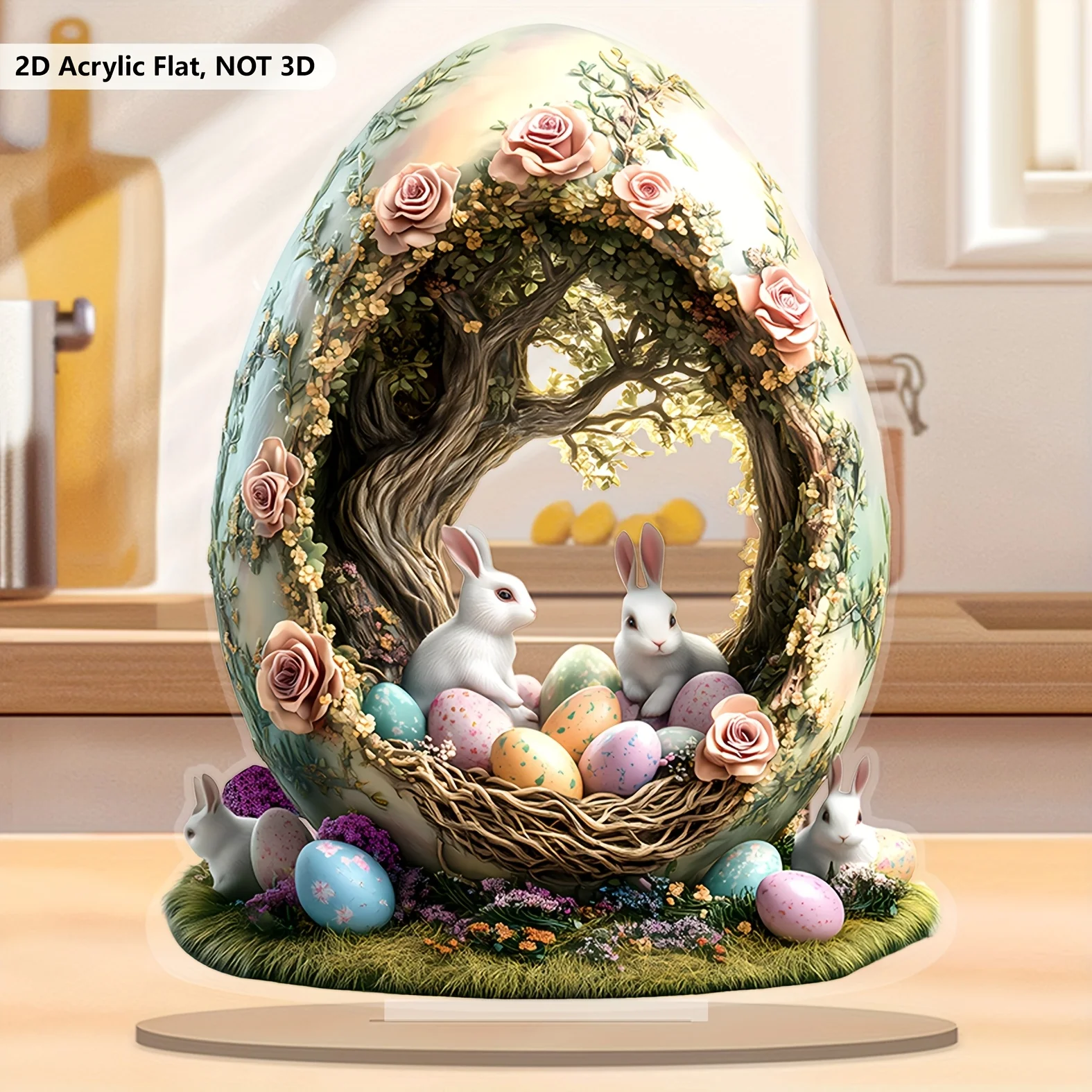 2D Easter Bunny Theme, Suitable for Home,tabletop decoration ornament，Kitchen, Garden, Room, Caf É, Holiday Decoration Gifts