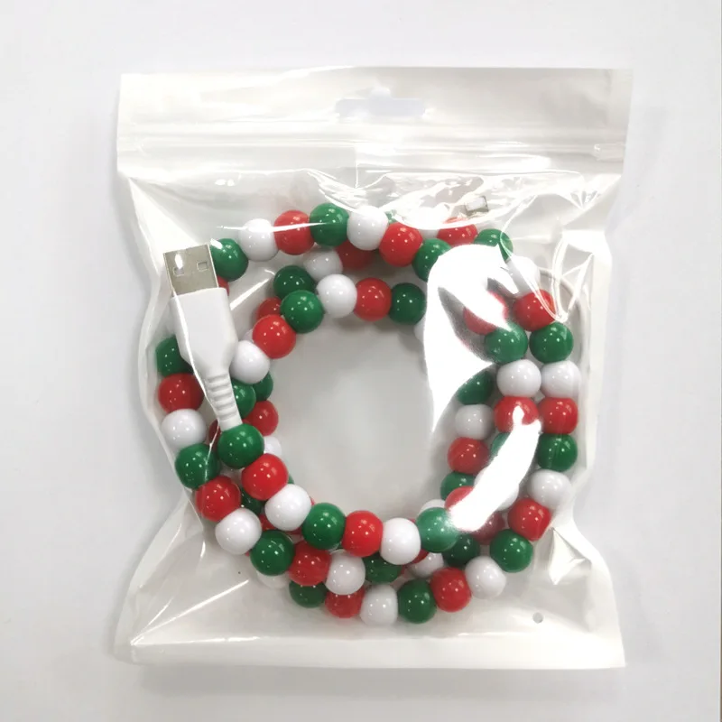 KUTOU 4in1 ビーズ付き充電ケーブル iPhone用 2025年 メリークリスマス ナビダッド 新年パーティー 女性/女の子向けギフト
