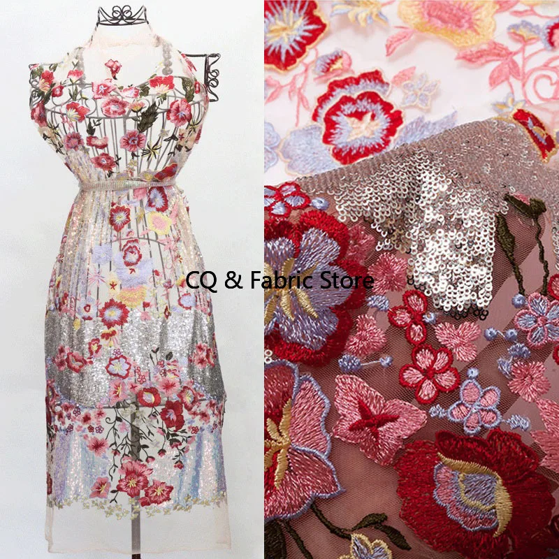 

1 ярд, 130 см, новая кружевная ткань смешанного цвета с вышивкой AB, кружевная ткань для платья с блестками