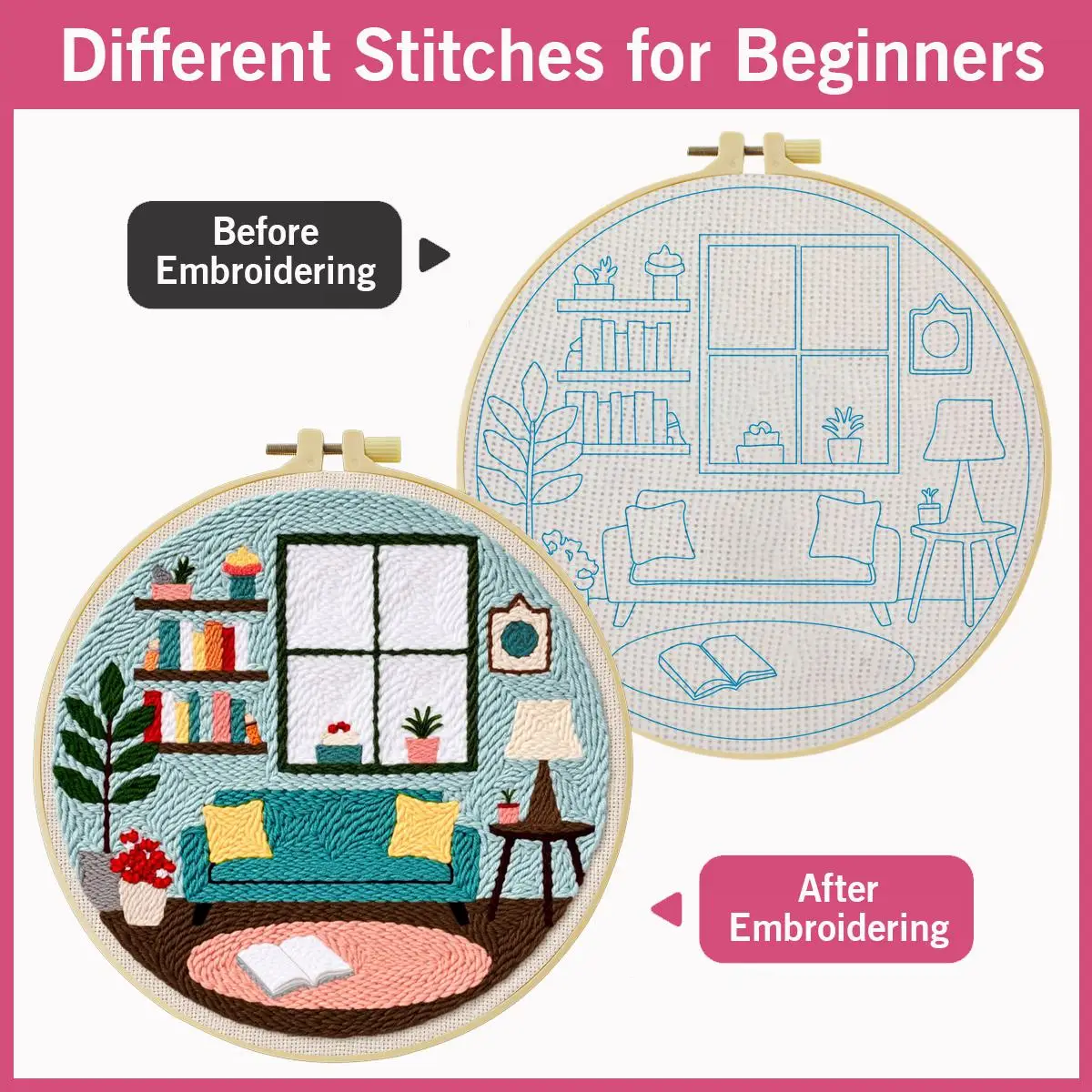 20X20CM/7,87 Zoll Zimmer Punch Needle Stickerei-Set Kit Stickerei Gestrickte Stickerei DIY Handgemachtes Geschenk Nadelkunst – Detail 5