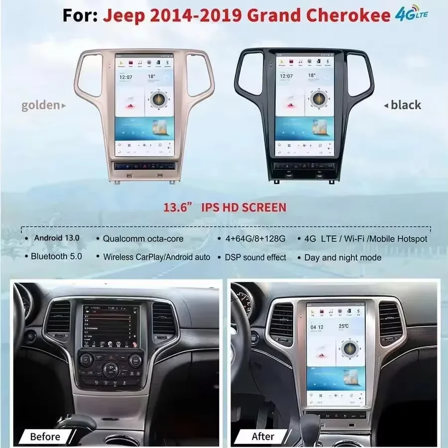 MF Android 13 Car Radio Multimedia Player For Jeep Grand Cherokee WK2 2010 - 2019 Touch Screen GPS Auto Stereo Head Unit BT 5.0