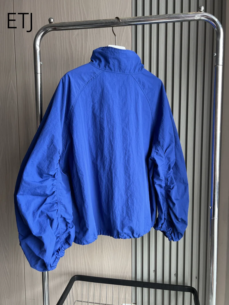 ETJ 2026 Damen Polyester Windbreaker mit Stehkragen, Knopfleiste, Leichtgewicht, Wasserabweisend, Puffärmel, Oversize-Jacke – Detail 11