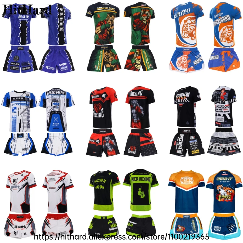 Boxing/MMA/Fitness 2-Piece Set Breathable T-Shirt & Flexible Shorts for Training, Gym, Sparring Muay Thai Shorts Kickboxing Tops