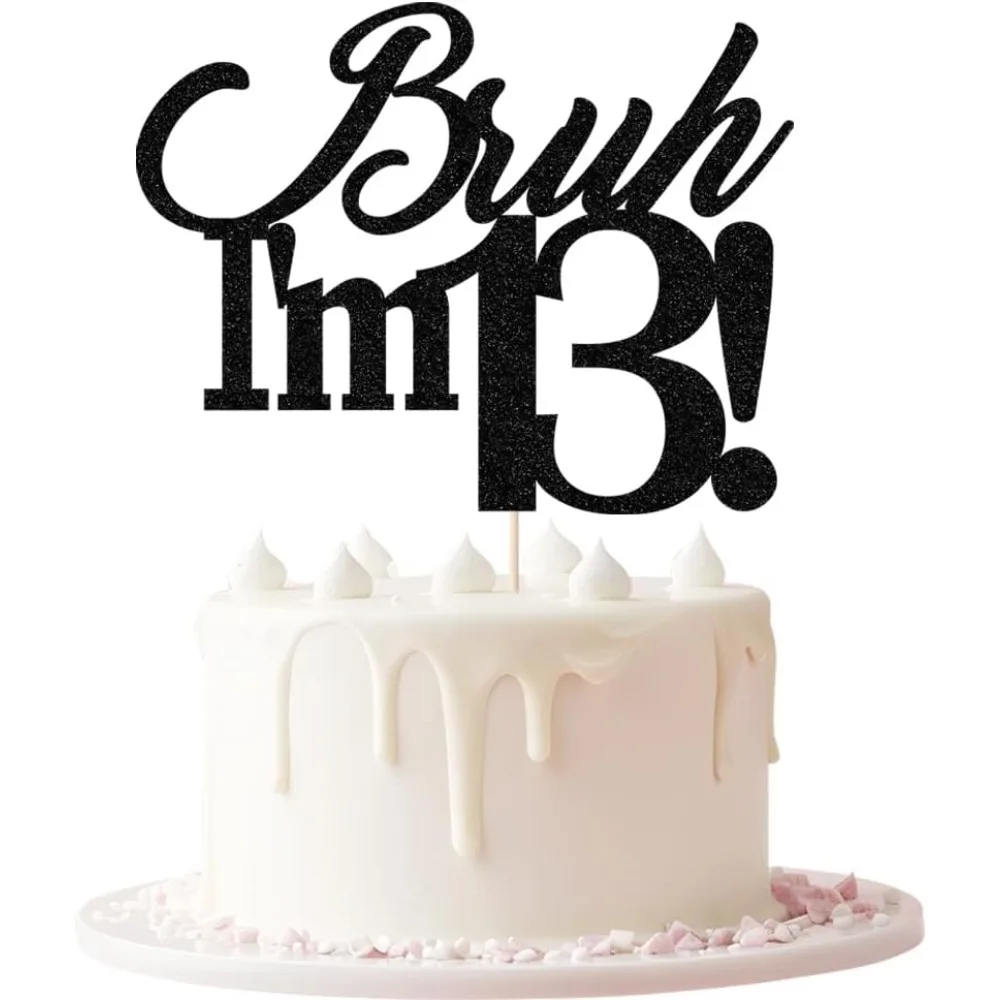 Bruder, ich bin 13, Kuchenaufsatz mit schwarzem Glitzer, 13. Geburtstagsdekoration für Jungen, 13. Geburtstagsdekoration für Mädchen, 13. Kuchenaufsatz – Detail 1