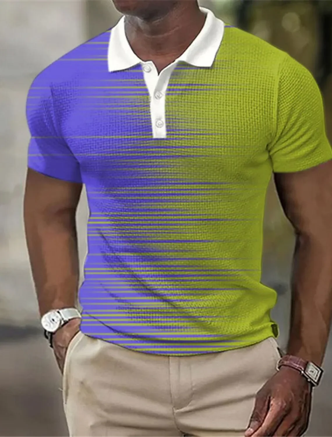 

Men's Striped Polo Shirts Golf Shirt Short Sleeve Polo Shirts Collared Shirts Business Casual Work Wear Formal Wear