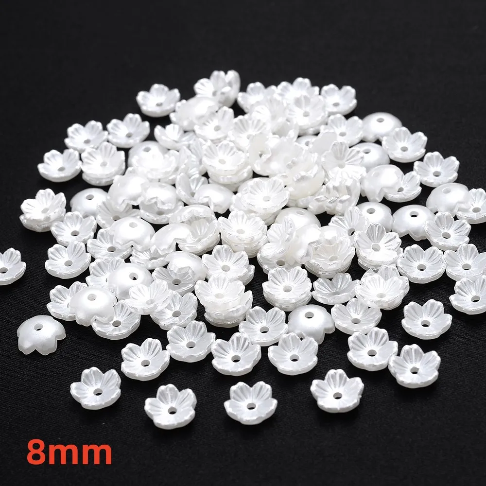 iYOE 100 stücke 28 Stil Blume Spacer Perlen Imitation Perle Weiß Acryl Blume Perlen Kappen Für Die Herstellung Von Schmuck Zubehör Diy tot