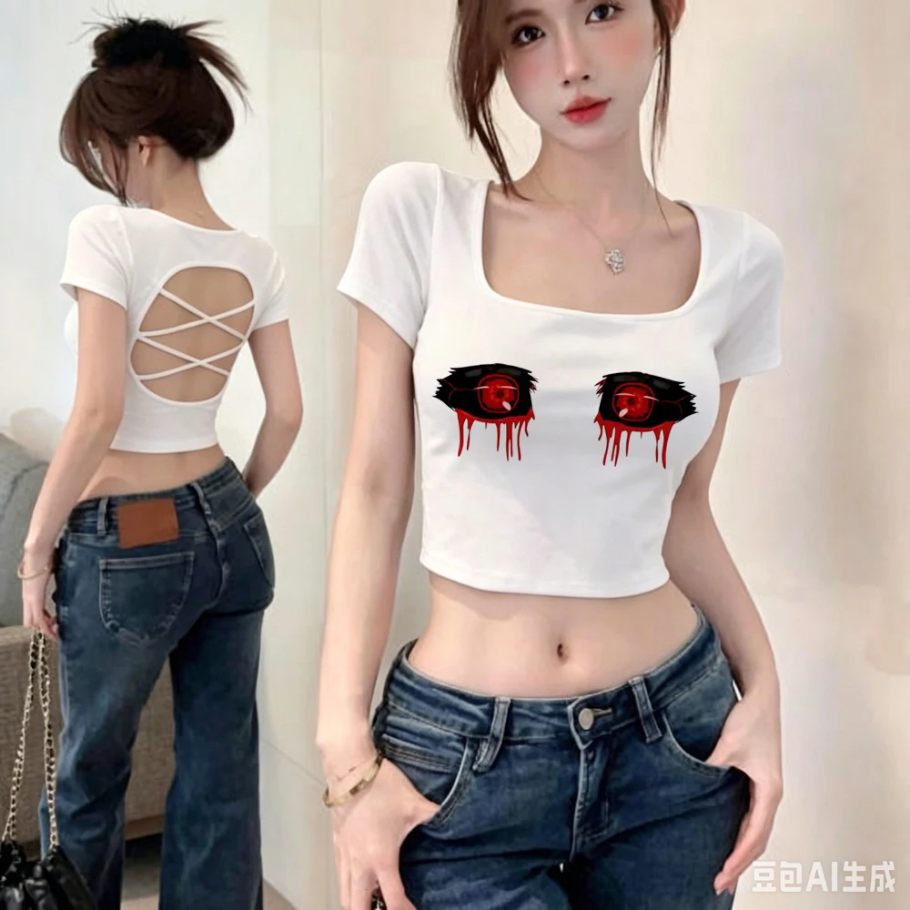 Tokyo Ghoul crop top teen summer jojifuku party kawaii goth t shirt japanese goth kawaii harajuku