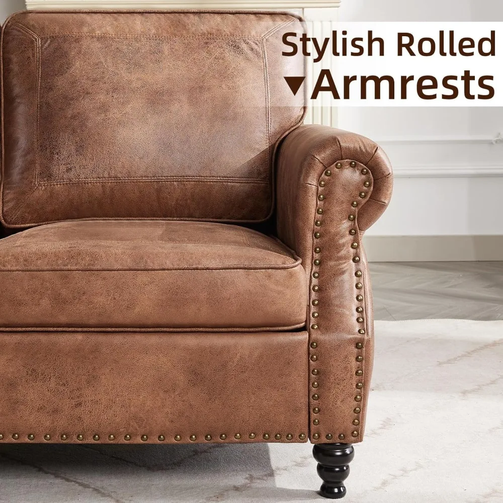 أريكة من الجلد الصناعي لغرفة المعيشة مقاس 79 بوصة، وأريكة حديثة في منتصف القرن بأذرع ملفوفة وحواف رأس الأظافر للمساحات الصغيرة