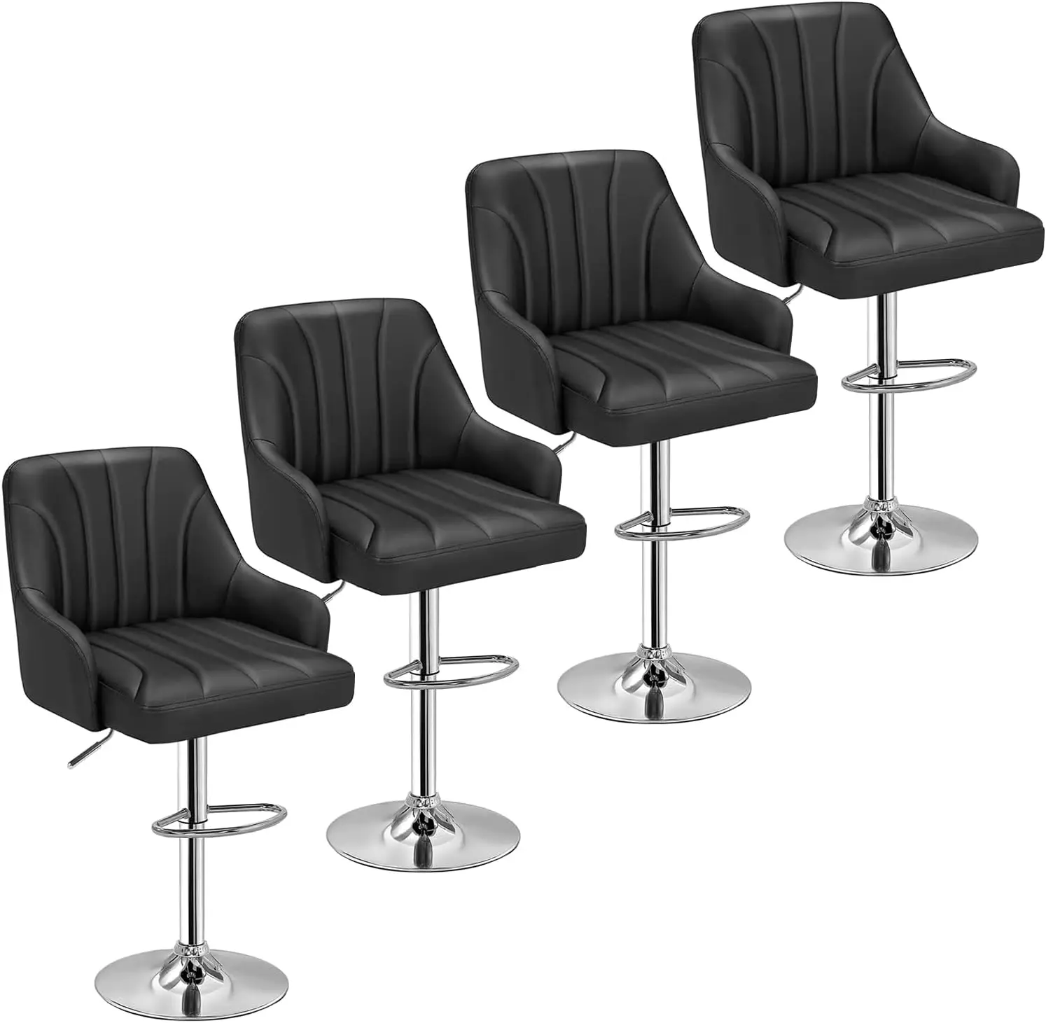 

Комплект из 4 регулируемых поворотных барных стульев со спинкой и подлокотниками, кухонные островные стулья по высоте, черные