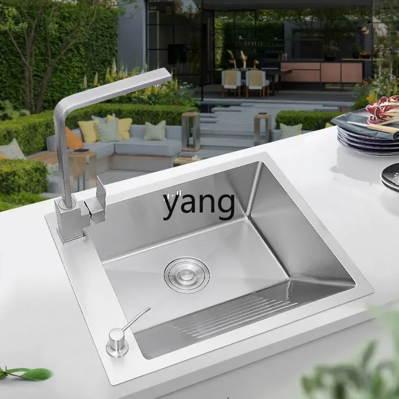 LMM Balcony Laundry Sink with Washboard 304 Stainless Steel Laundry Pool Single Sink