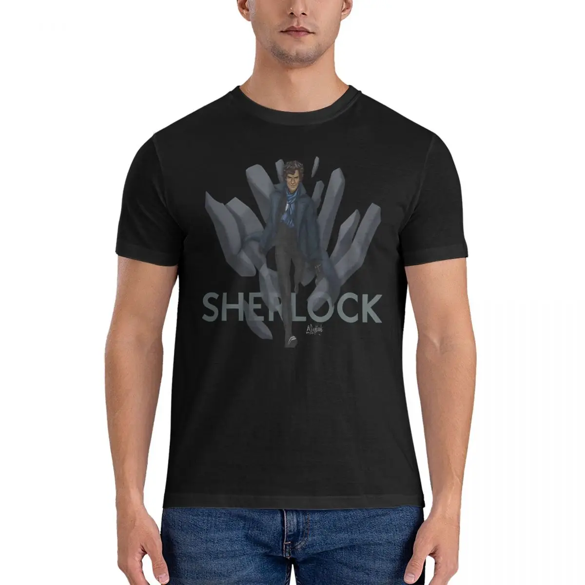 Stone T-Shirts for Men S-Sherlock Holmes Vintage Cotton Tees O Neck Short Sleeve T Shirts New Arrival Clothes