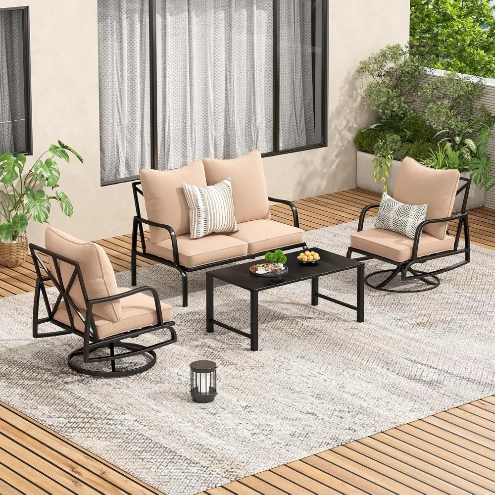 

4-Piece Outdoor Patio Furniture Set with Swivel Chairs, Sofa, and Coffee Table