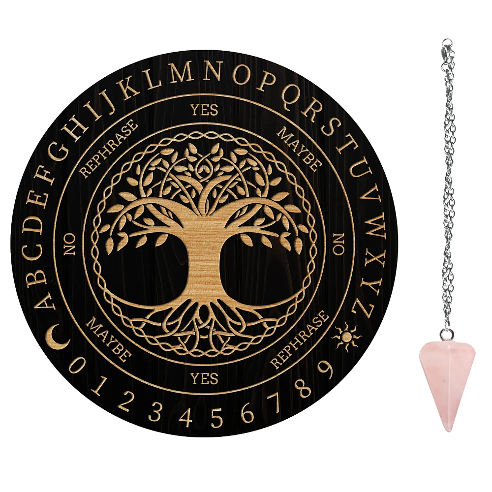 1Pc Cone/Pendulum Rose Quartz Stone Pendants 1Pc 304 Stainless Steel Cable Chain Necklaces 1Pc PVC Pendulum Board Dowsing