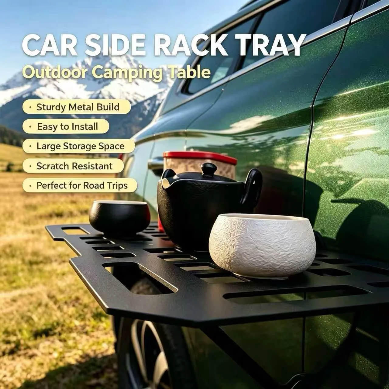 Magnetic Car Door Side Tray, Detachable Camping Table for SUV Offroad, Outdoor Portable Food Holder Rack for Picnic & Travel