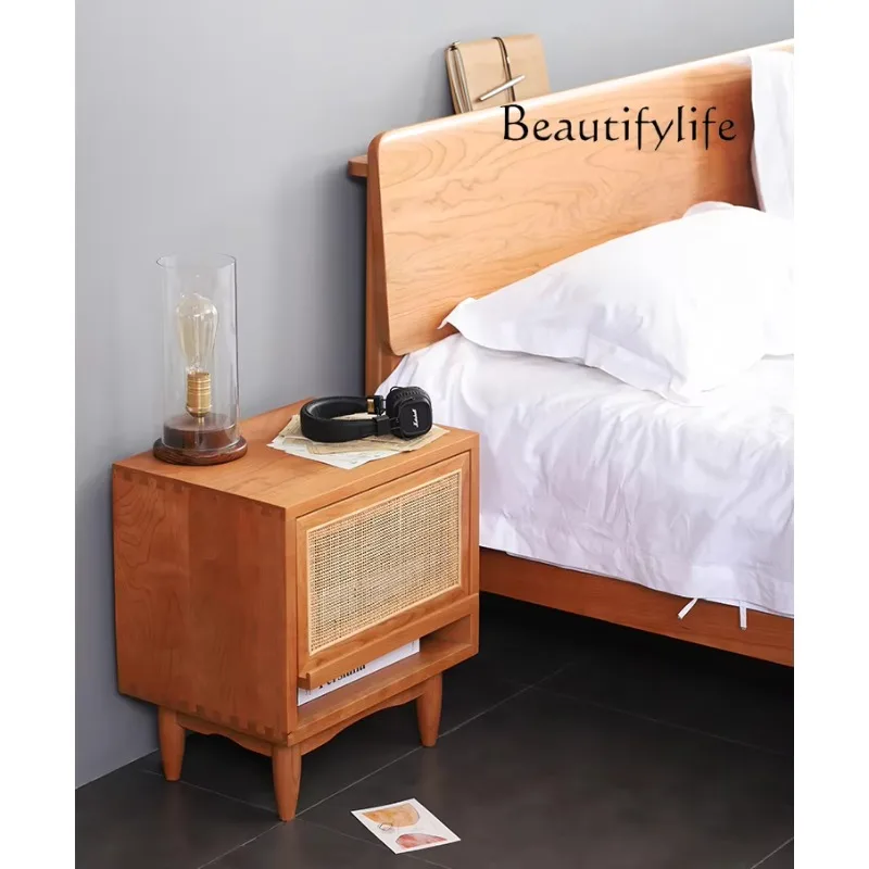 

Nordic Solid Wood Bedside Cabinet Modern Minimalist Japanese Style Cherrywood Furniture Storage Storage Bed Side Cabinet