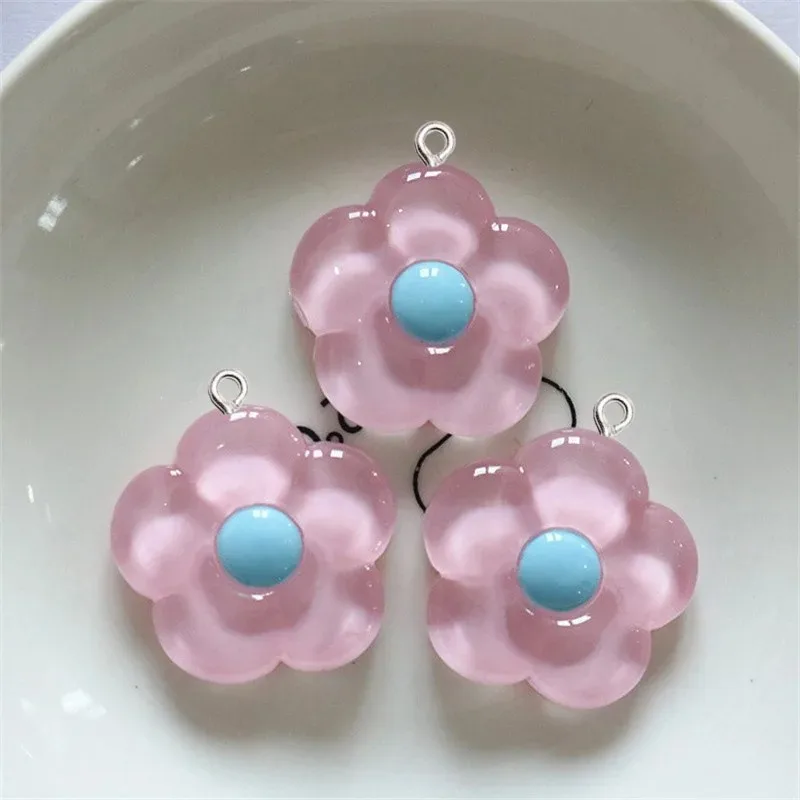 10Pcs Color Five-petaled Flower Resin Charms Set