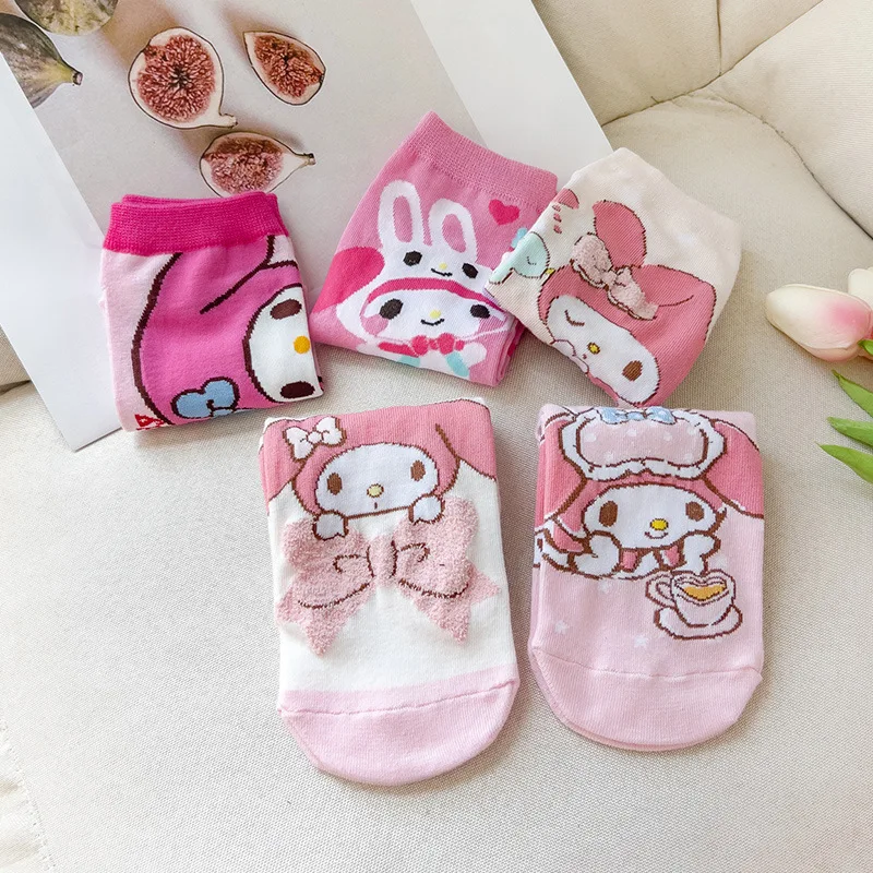 

Kawaii Hello Kitty socks anime socks Harajuku boat socks five pairs of cartoon cute female printed cotton socks wholesale