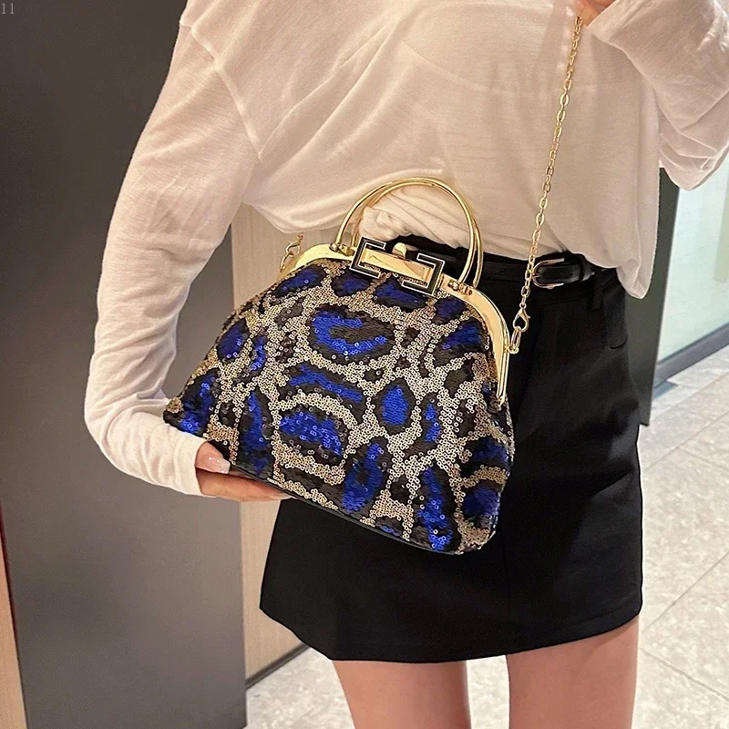 New Women Leopard Print Shoulder Underarm Bag Lady Satchel Clutch Totes Purses Handbag Crossbody Sequin Dinner Bag