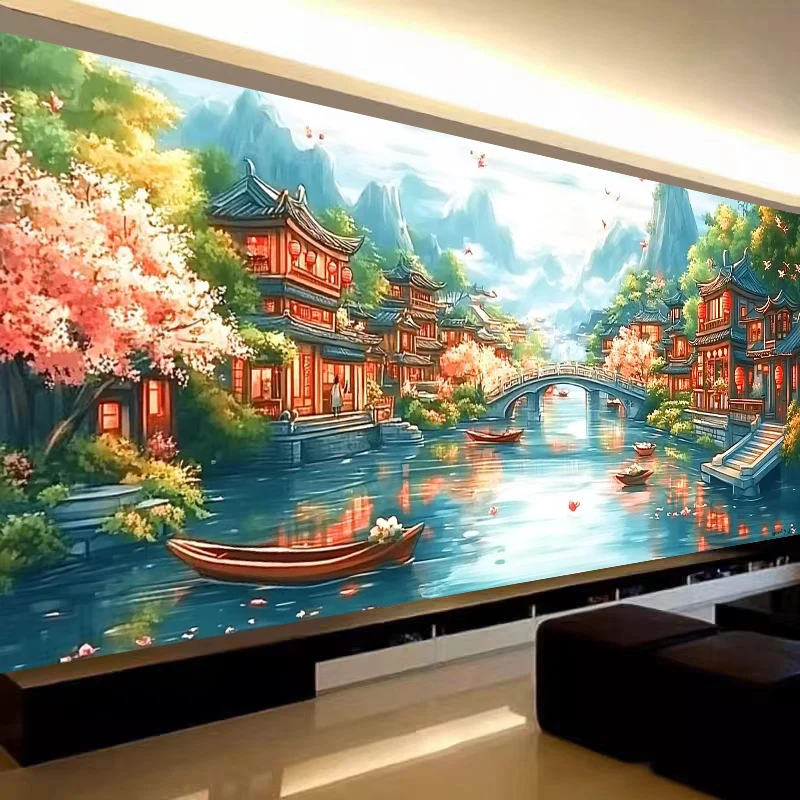 

Набор для вышивания крестиком в современном китайском стиле: пейзаж Древнего Цзяннаня для гостиной, хлопковая ткань для самостоятельной вышивки