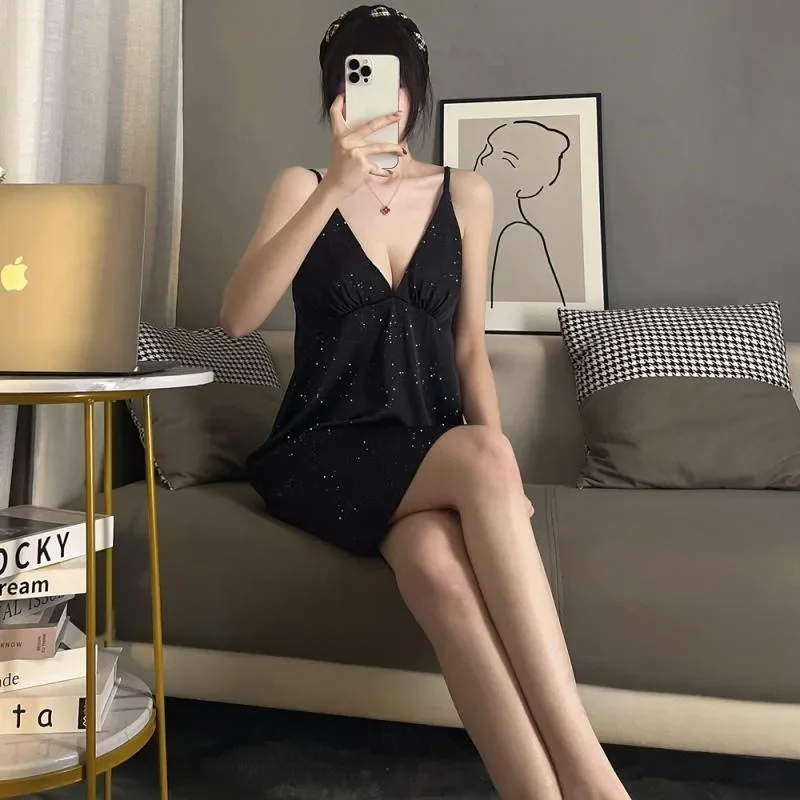 3XL 150 كجم حجم كبير الخامس الرقبة الحمالة ثوب النوم المرأة الصيف Homewear بلا أكمام فستان نوم صغير الملابس الداخلية اضافية كبيرة ملابس خاصة