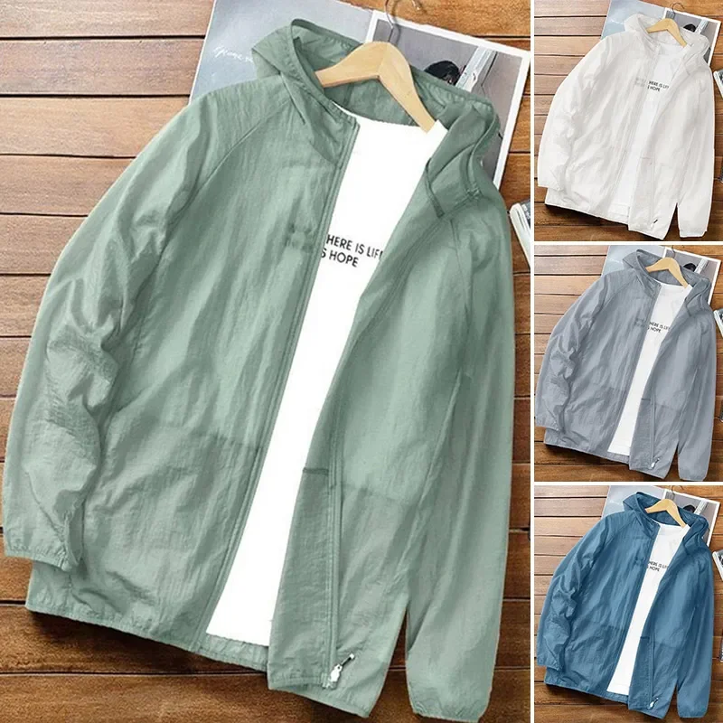 Casual Sunscreen Clothing Loose Hooded Outwear Summer Sunscreen Jacket for Men Men\'s Quick Dry Sun Protection Skin Coats