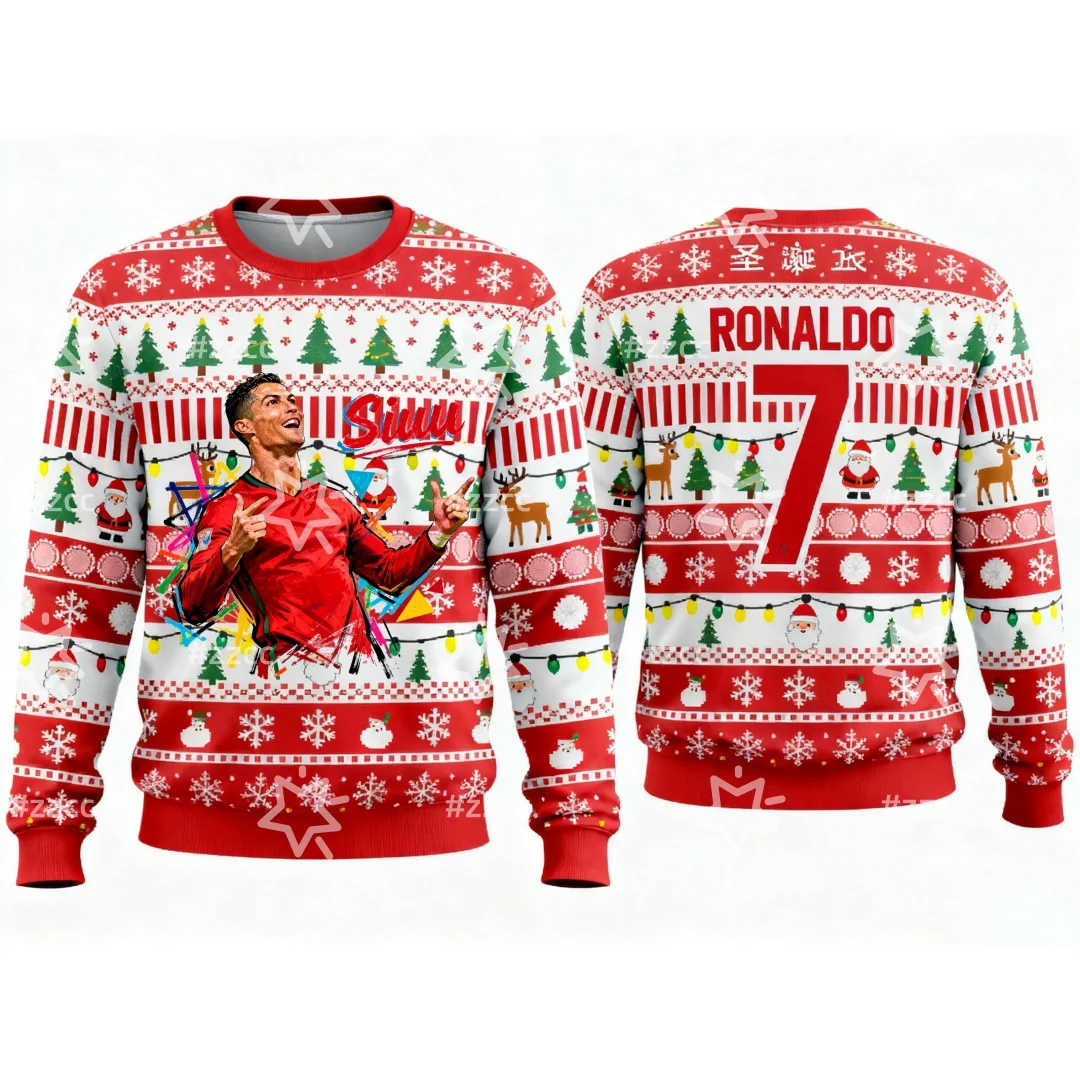25-26 Ronaldo No. 7 camiseta de fútbol Sudadera con capucha gráfica navideña Moda de otoño Y2K Sudaderas con capucha para niños Sudaderas para hombres y mujeres