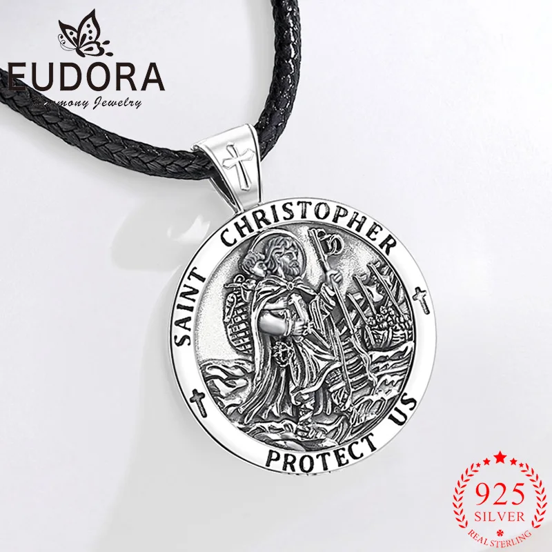 

Eudora New 925 Sterling Silver Saint Christopher Pendant Medal Amulet Necklace Catholic Jewelry Religious Gift for Men Women