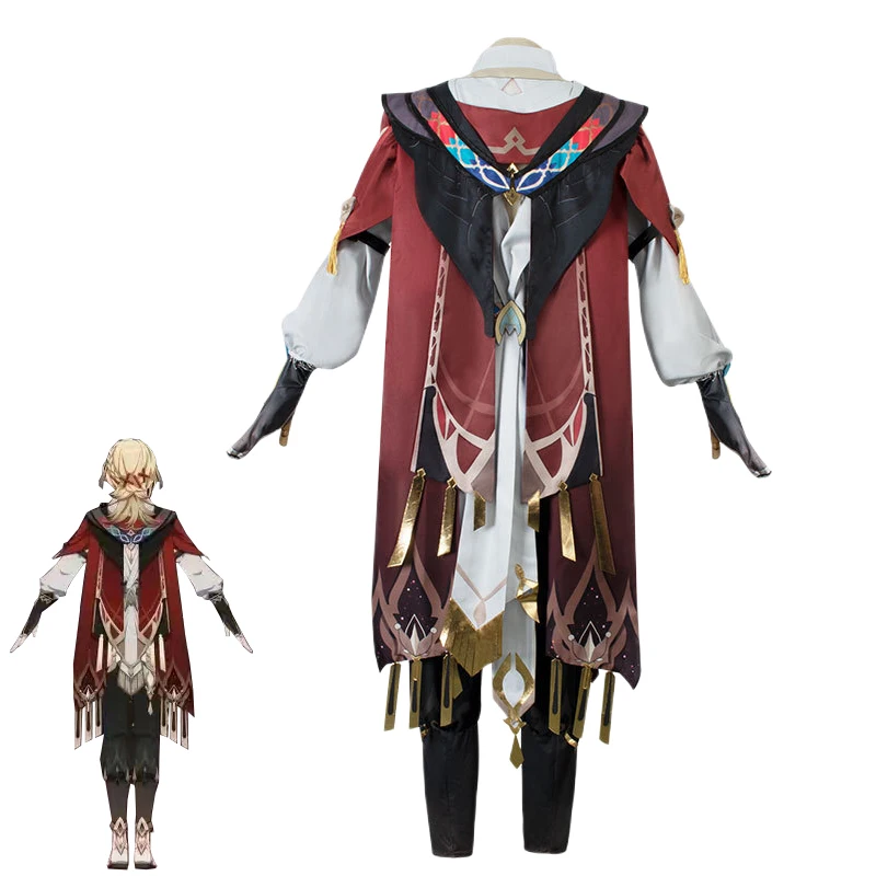 Kaveh Costume Cosplay Parrucca Genshin Impact Mantello Uniforme Vestito Parrucca di Capelli Biondi Orecchini Tornante Sumeru per Uomini Donne Partito Cos