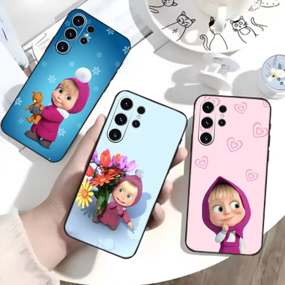 

Cute M-Masha and Bears Phone Case For Samsung S26,S25,S24,S23,S22,S21,S20,Ultra,Plus,FE Black Soft Cover
