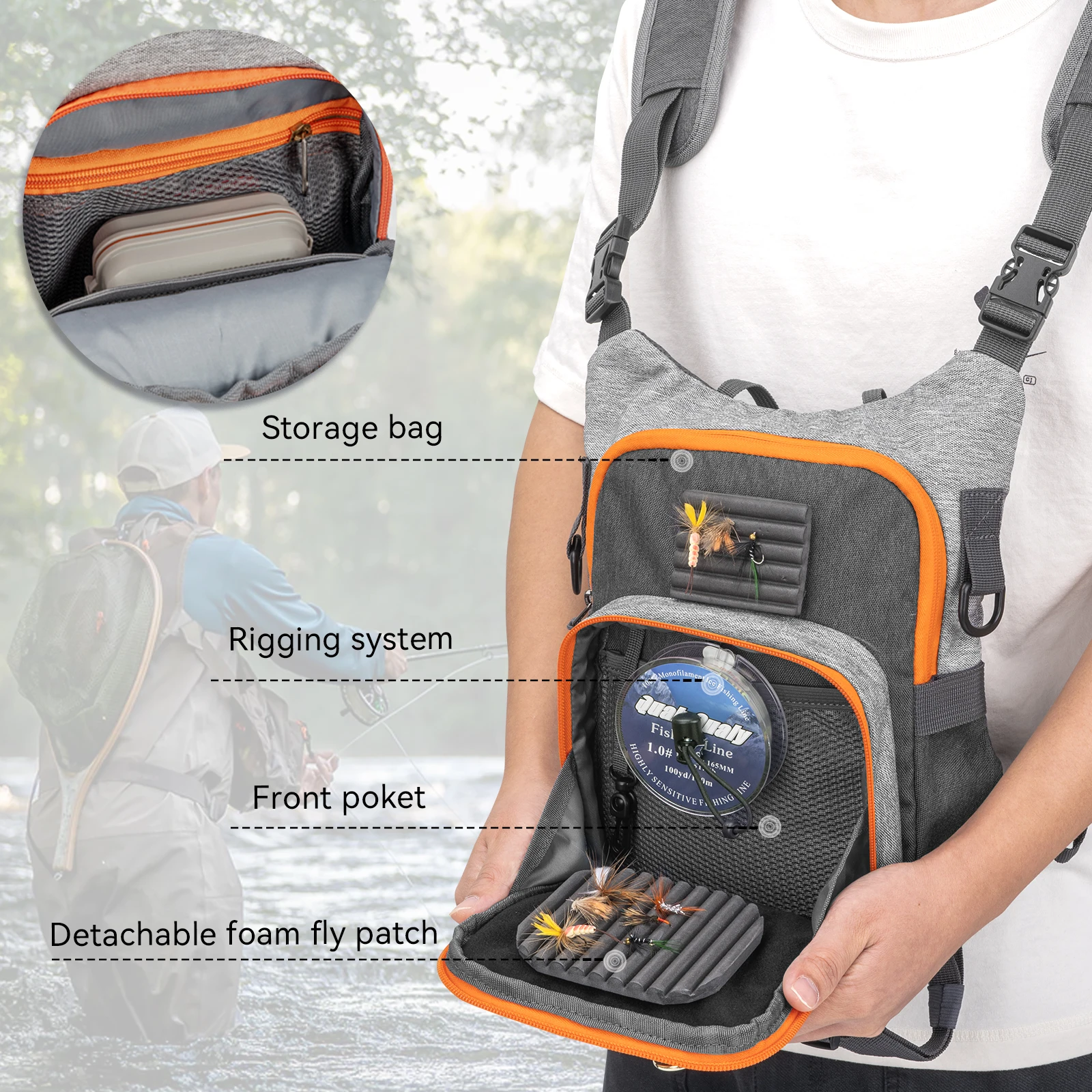 Fly Fishing Bag For Men and Women Fishing Chest Pack Fishing Tackle Boxes Storage Bags Outdoor Ultra Light Vest Fanny Packs 4