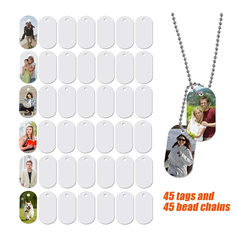 45Pcs Sublimation Blank Dog Tag Aluminum White Sublimation Stamping Tag Pendants Double Sided Blank Stamping Metal Tags