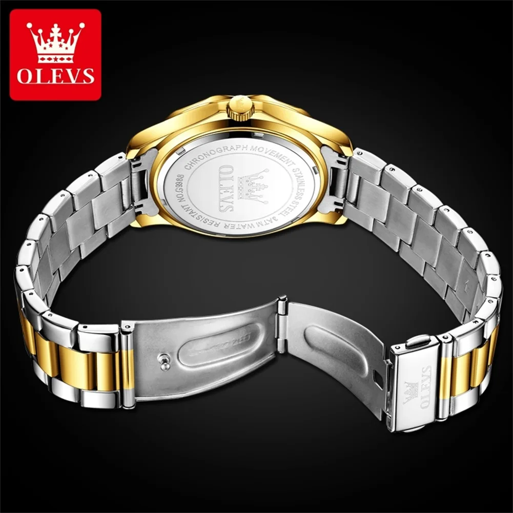 OLEVS 2024 New Fashion Gold Green Quartz Watch Men Stainless Steel Waterproof Luminous Calendar Mens Watches Relogio Masculino