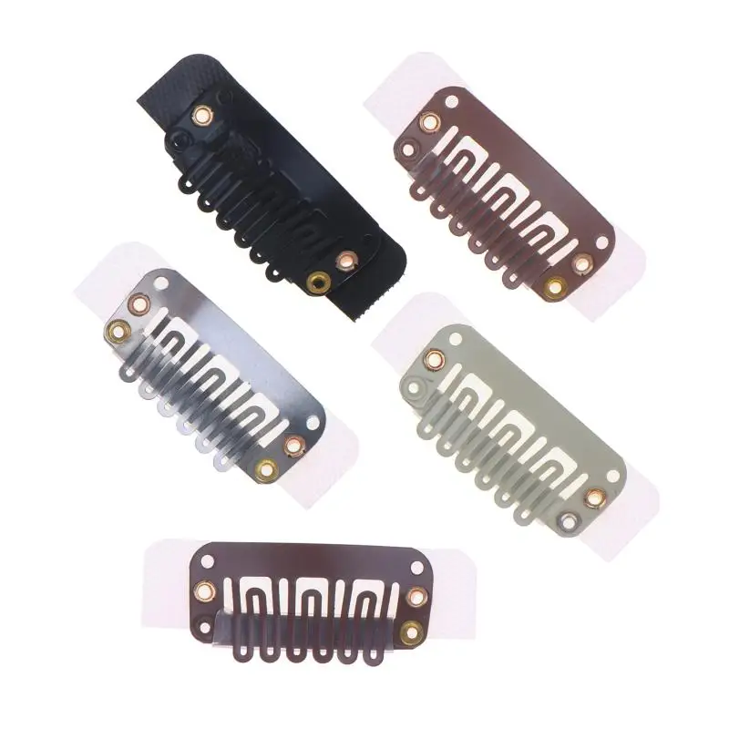 5Pcs Stickable Wigs Clips U-Shape Snap Clips 32mm 6-Teeth Hair Extensions Clips With Rubber For Hair Extensions