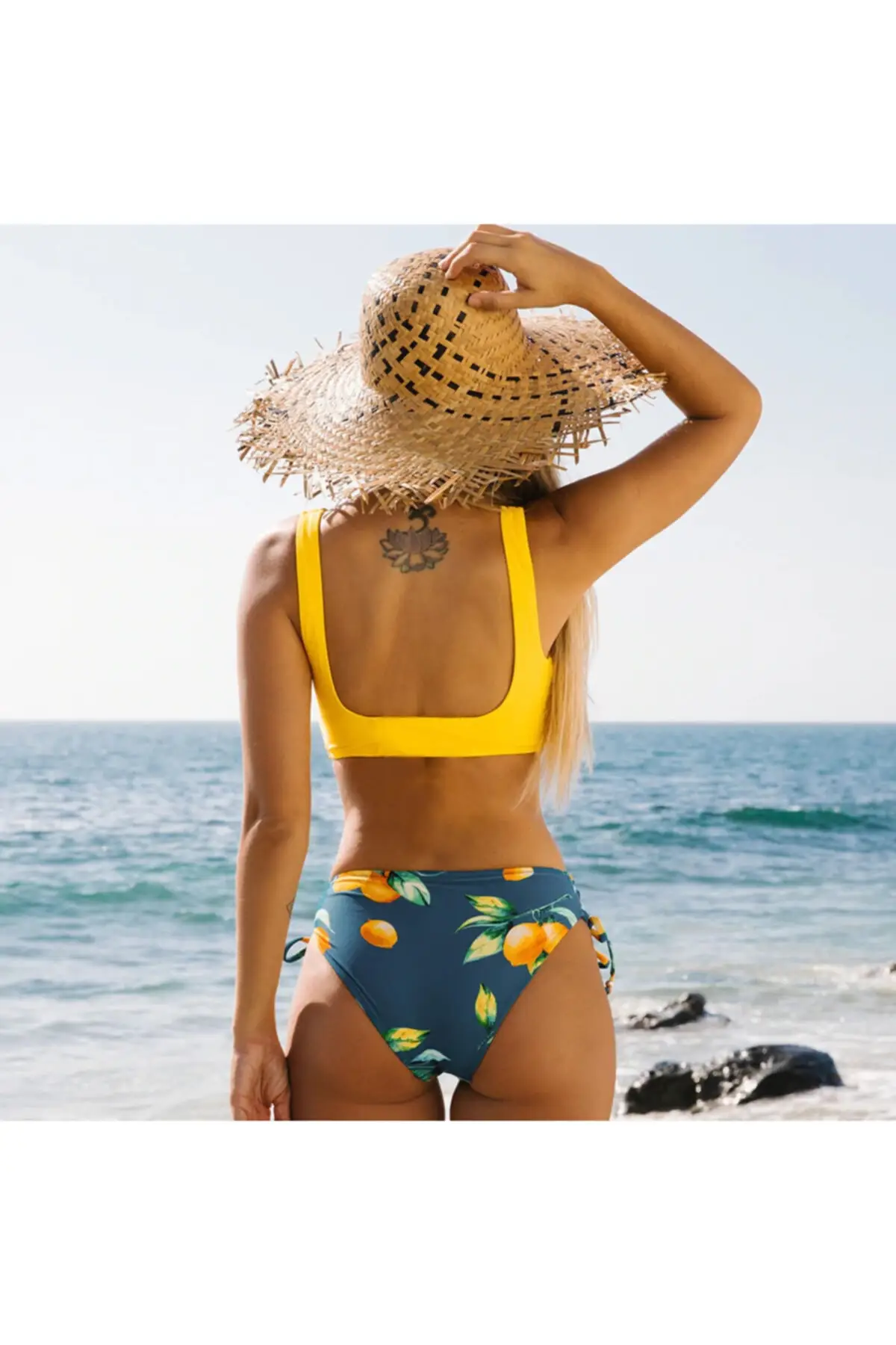 Women's Yellow Lemon Detailed Bikini Set Women Beach Fashion Summer Swimsuits Water Resistant Comfy Marine Clothing All Sizes