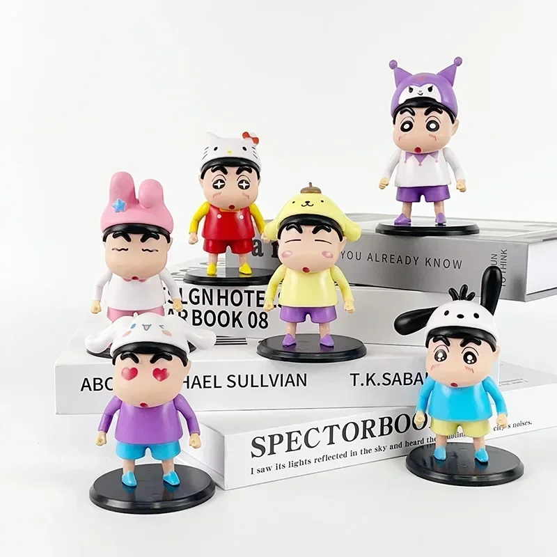 6pcs Crayon Shin-chan Figures Q-version Toy Anime Hand-made Spot Egg Vending Machine Models Decor Room Ornament Doll Gifts